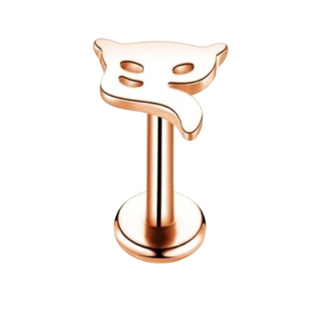 Rose Gold Tone Fox Cat Flat Back Stud Earring Surgical Steel Tragus Helix Labret